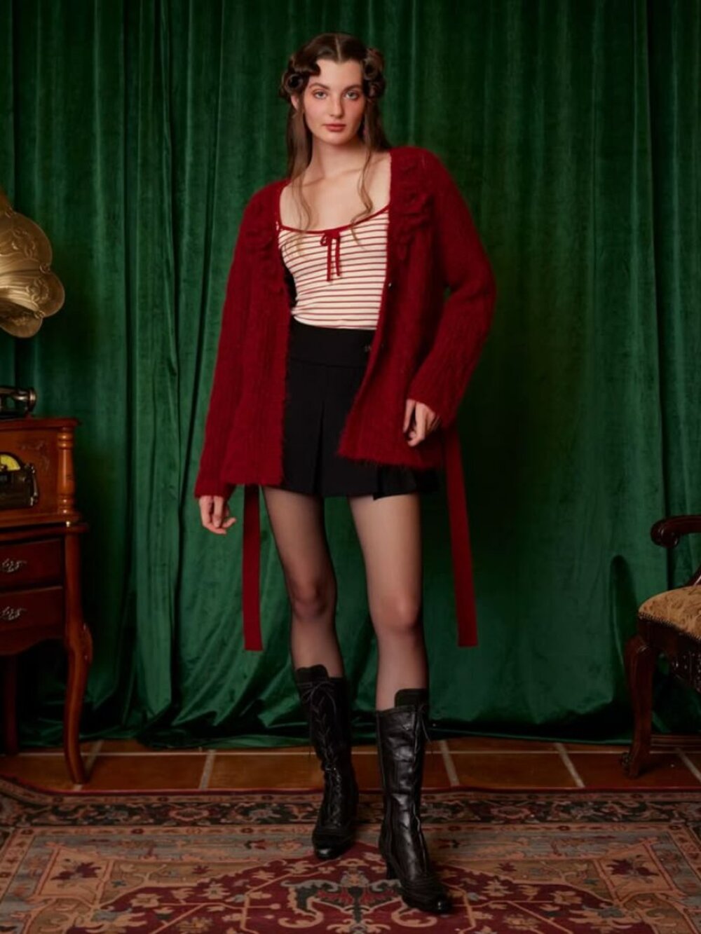 LACEMADE coquette Semi Sweet Chiffon Cardigan in red - Picture 3 of 11